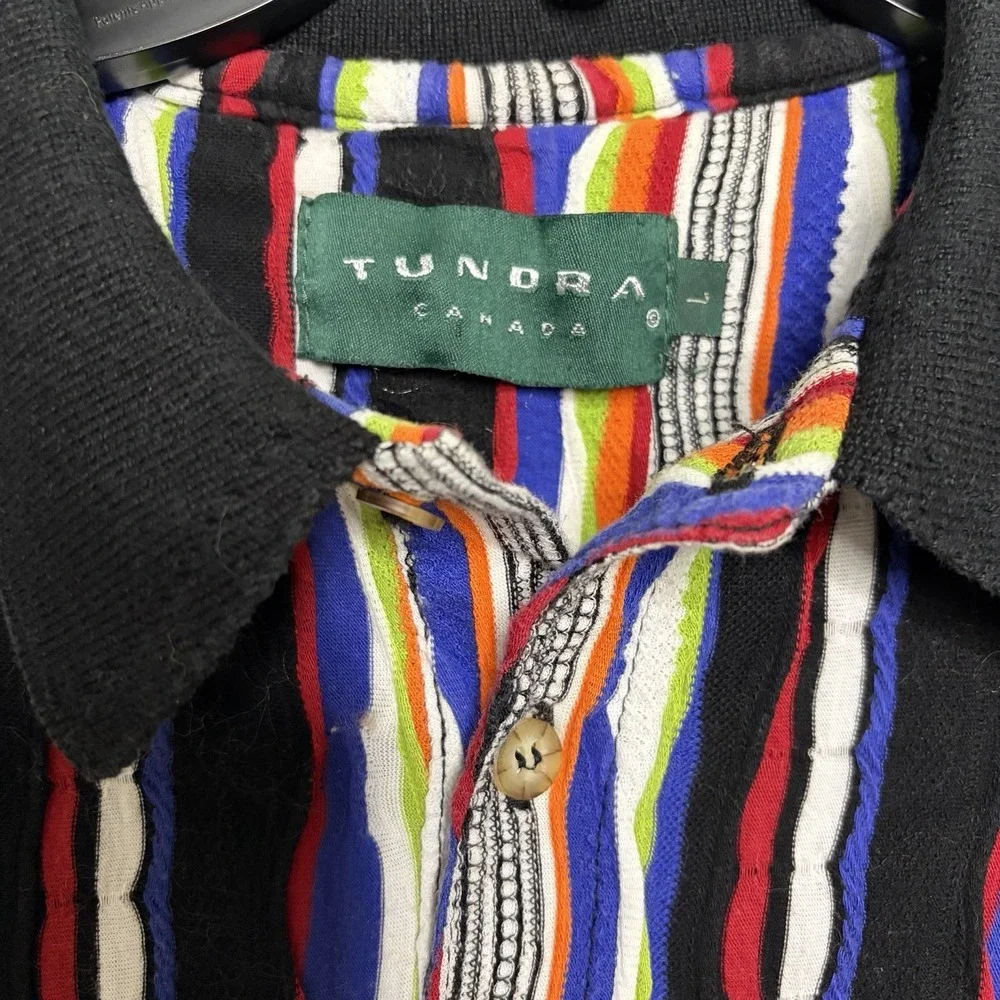 Vintage Tundra Polo Shirt Men's Large 90s Coogi Style Multicolor 3D Knit Y2k